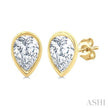 Petite Bezel Set Pear Shape Diamond Fashion Stud Earrings in 10K Yellow Gold