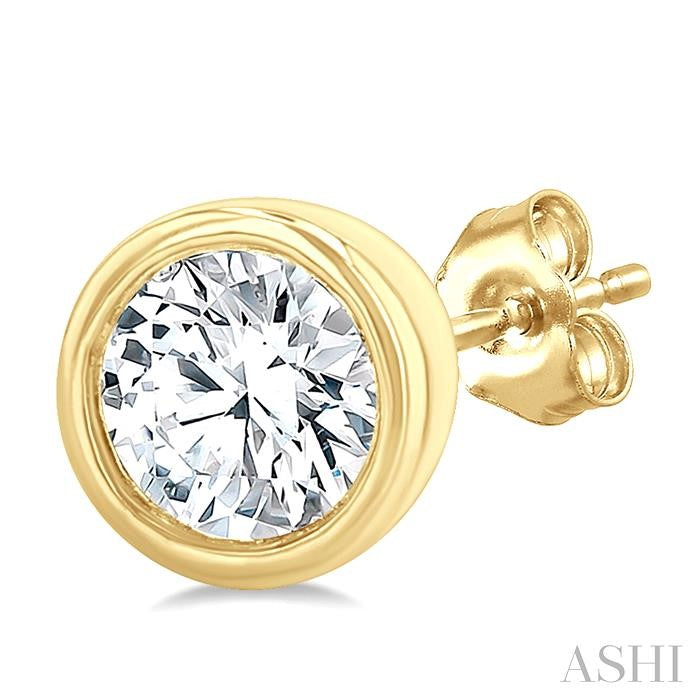 Classy 1/5ct Petite Bezel Set Diamond Fashion Stud Earring in 10K Yellow Gold