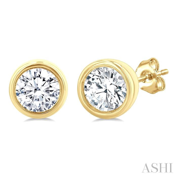 Classy 1/5ct Petite Bezel Set Diamond Fashion Stud Earring in 10K Yellow Gold