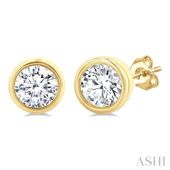 Classy 1/5ct Petite Bezel Set Diamond Fashion Stud Earring in 10K Yellow Gold