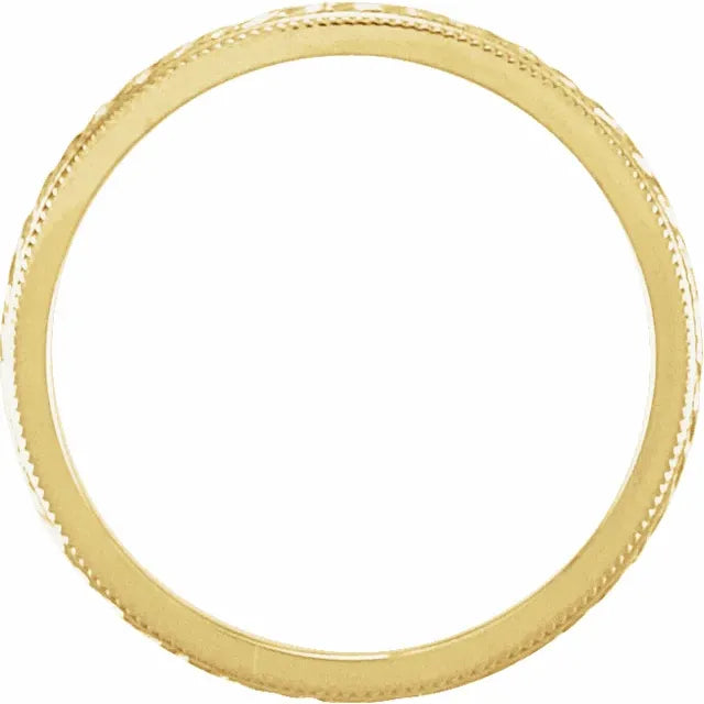 14K Yellow 2mm Milgrain Hand-Engraved Wheat Pattern Flat Band
