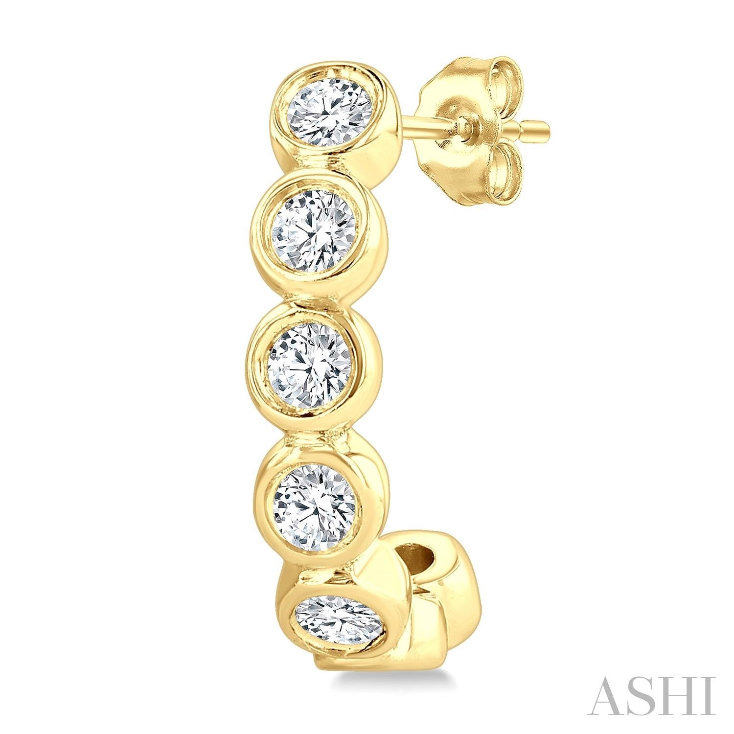 Floating Bezel Diamond Half Hoop Earrings in 10K Yellow Gold