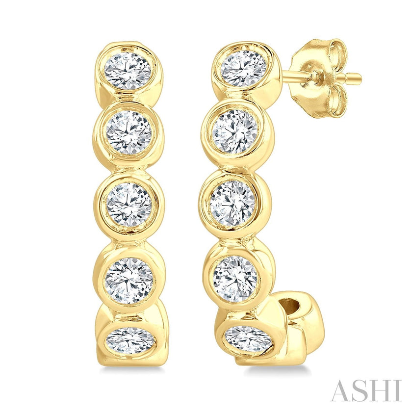Floating Bezel Diamond Half Hoop Earrings in 10K Yellow Gold