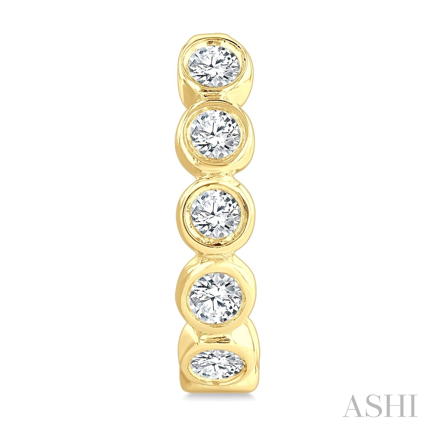 Floating Bezel Diamond Half Hoop Earrings in 10K Yellow Gold