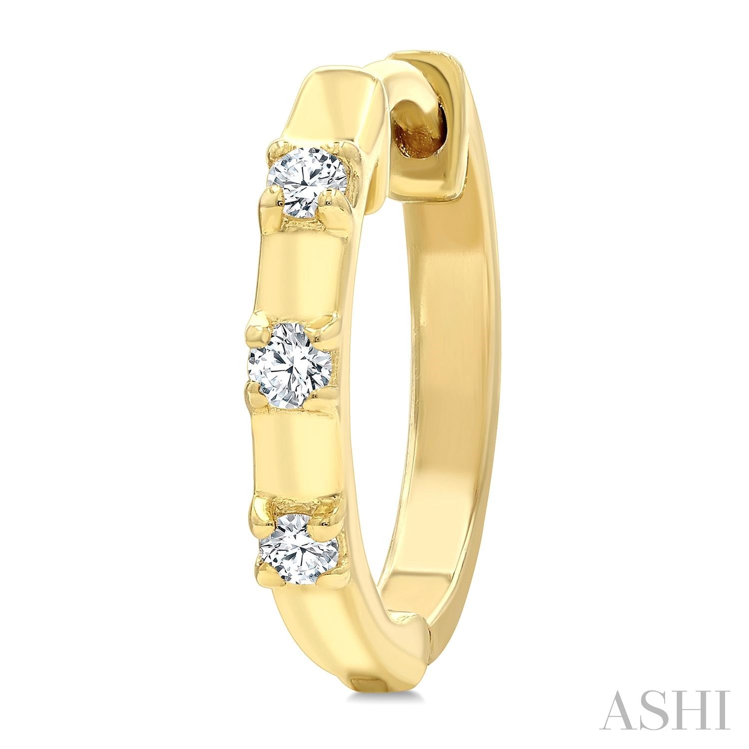 3-Stone Spaced Diamond Huggie Hoop Earrings in 10K Yellow Gold
