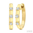 3-Stone Spaced Diamond Huggie Hoop Earrings in 10K Yellow Gold