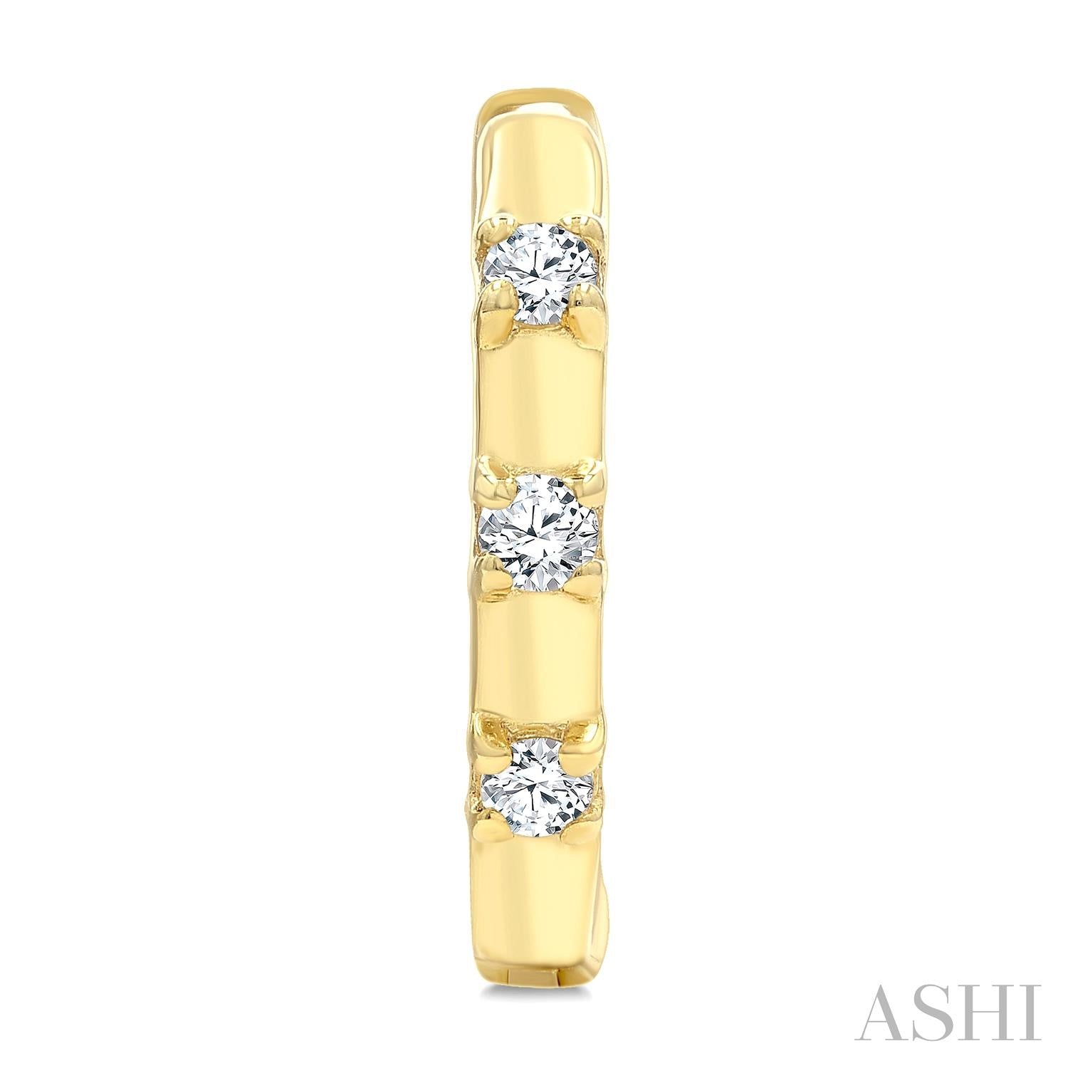 3-Stone Spaced Diamond Huggie Hoop Earrings in 10K Yellow Gold