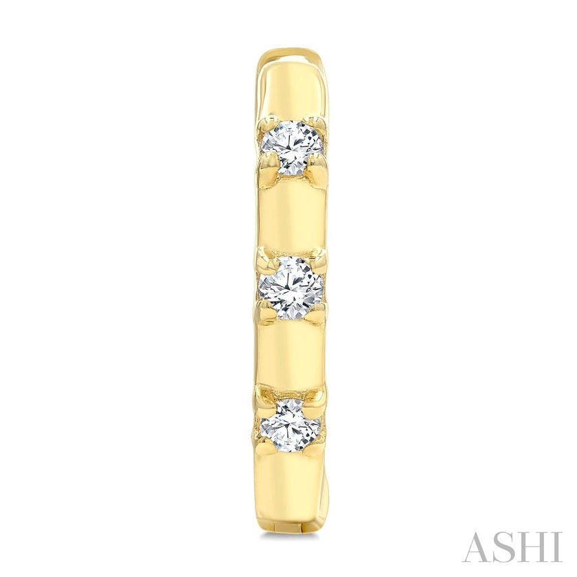 3-Stone Spaced Diamond Huggie Hoop Earrings in 10K Yellow Gold