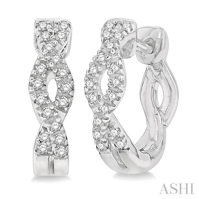White Gold Entwined Round Cut Diamond Huggies