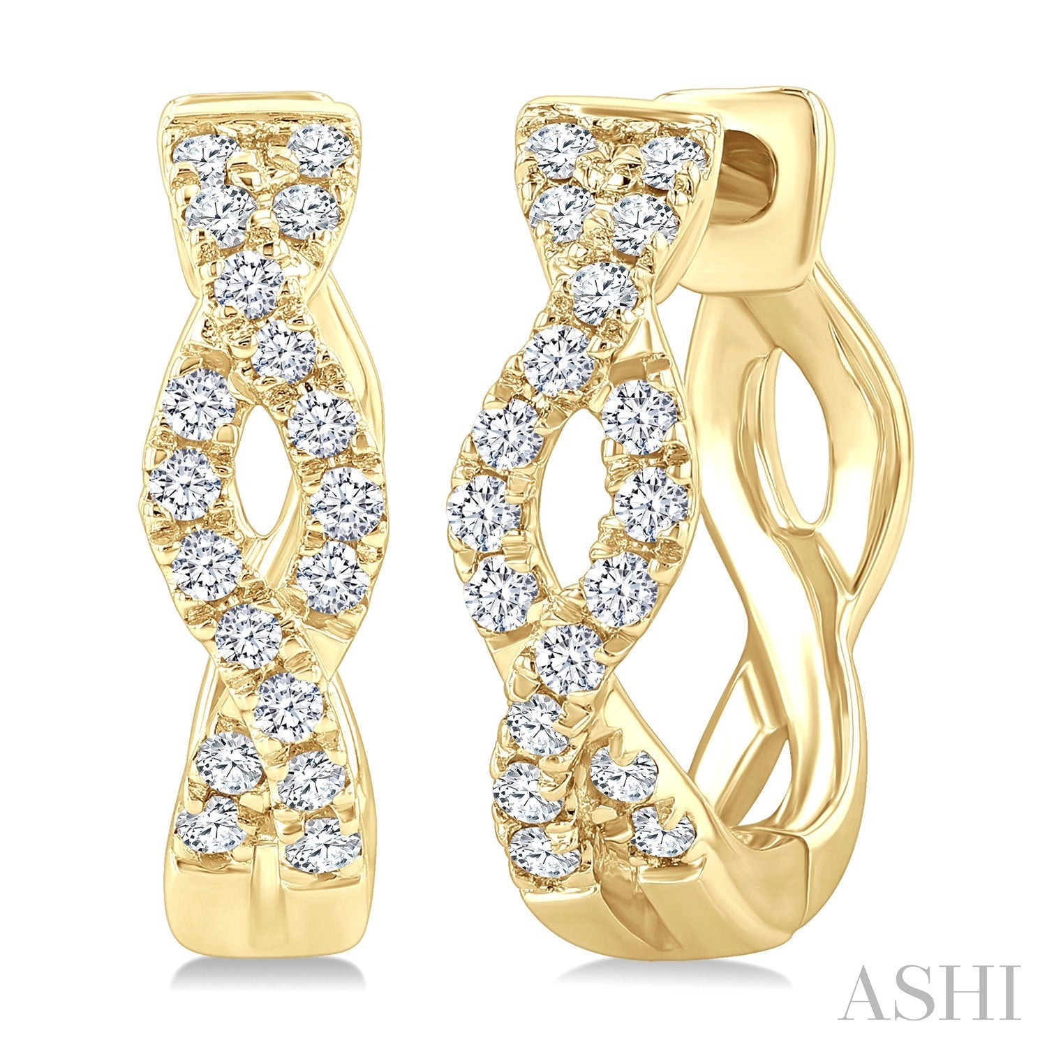 Swirl Petit Diamond Huggie Earrings in 10KY Gold