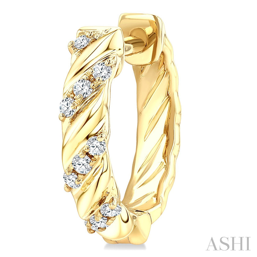 Petite Spiral Twirl Diamond Huggie Hoops Earrings in 10K Gold