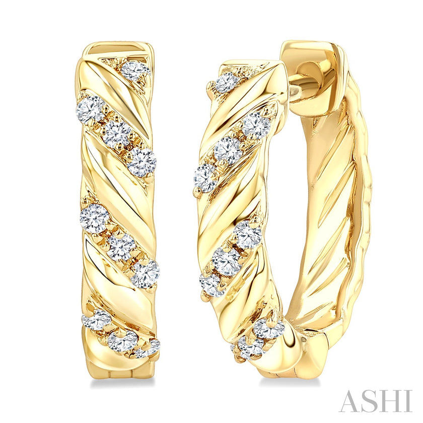 Petite Spiral Twirl Diamond Huggie Hoops Earrings in 10K Gold