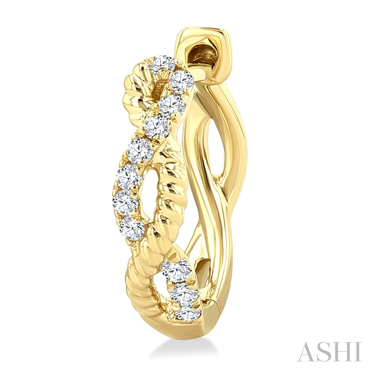 Split Twisted Rope Diamond Huggie Hoops Earrings in 10K Gold