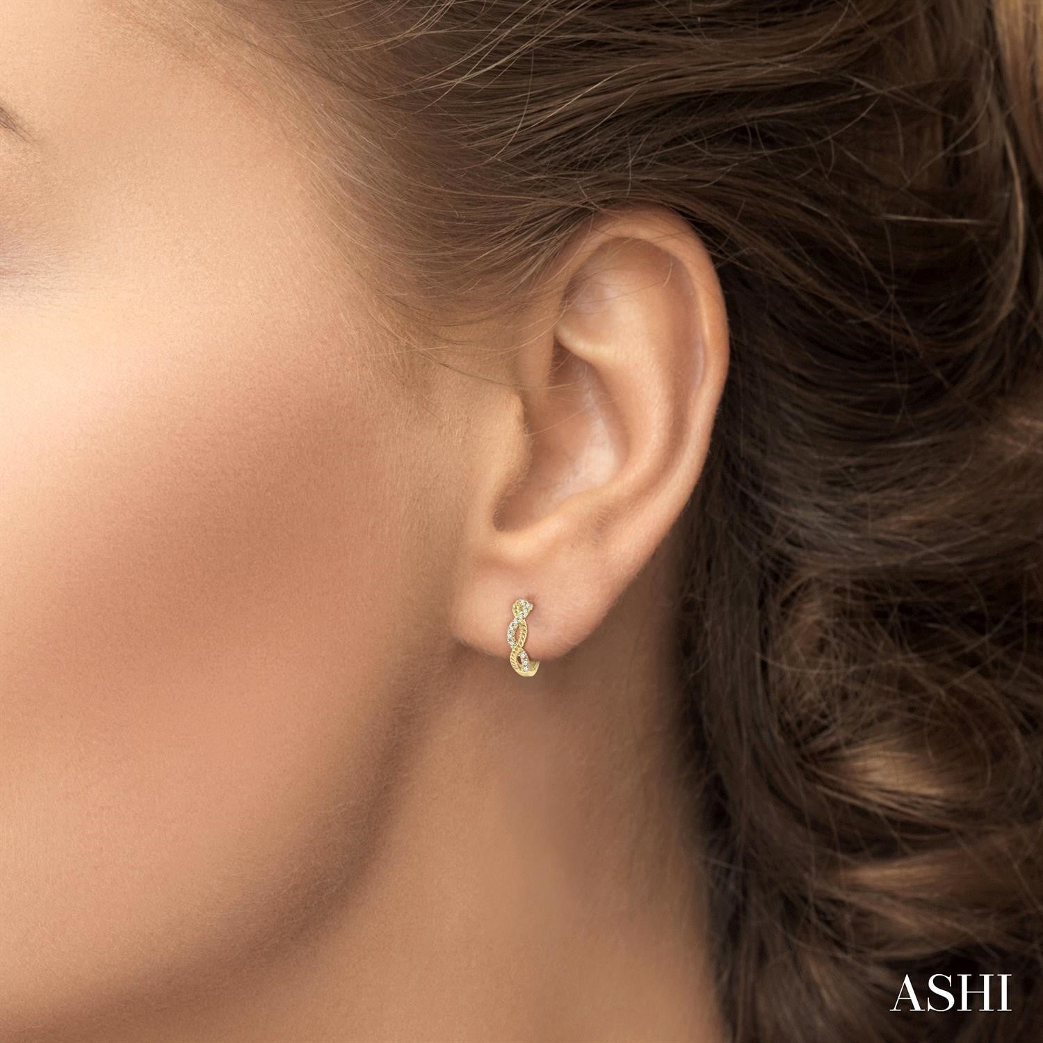 Split Twisted Rope Diamond Huggie Hoops Earrings in 10K Gold