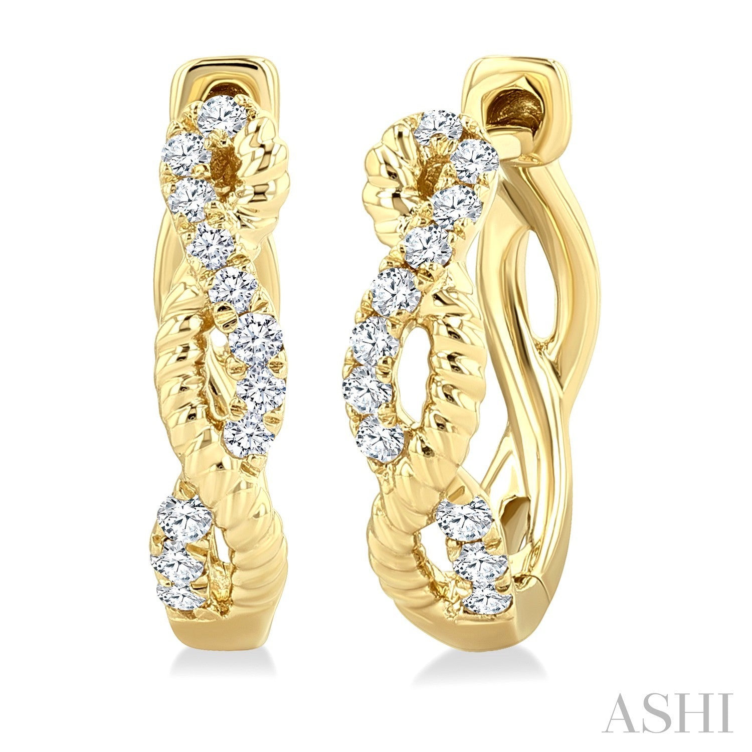 Split Twisted Rope Diamond Huggie Hoops Earrings in 10K Gold