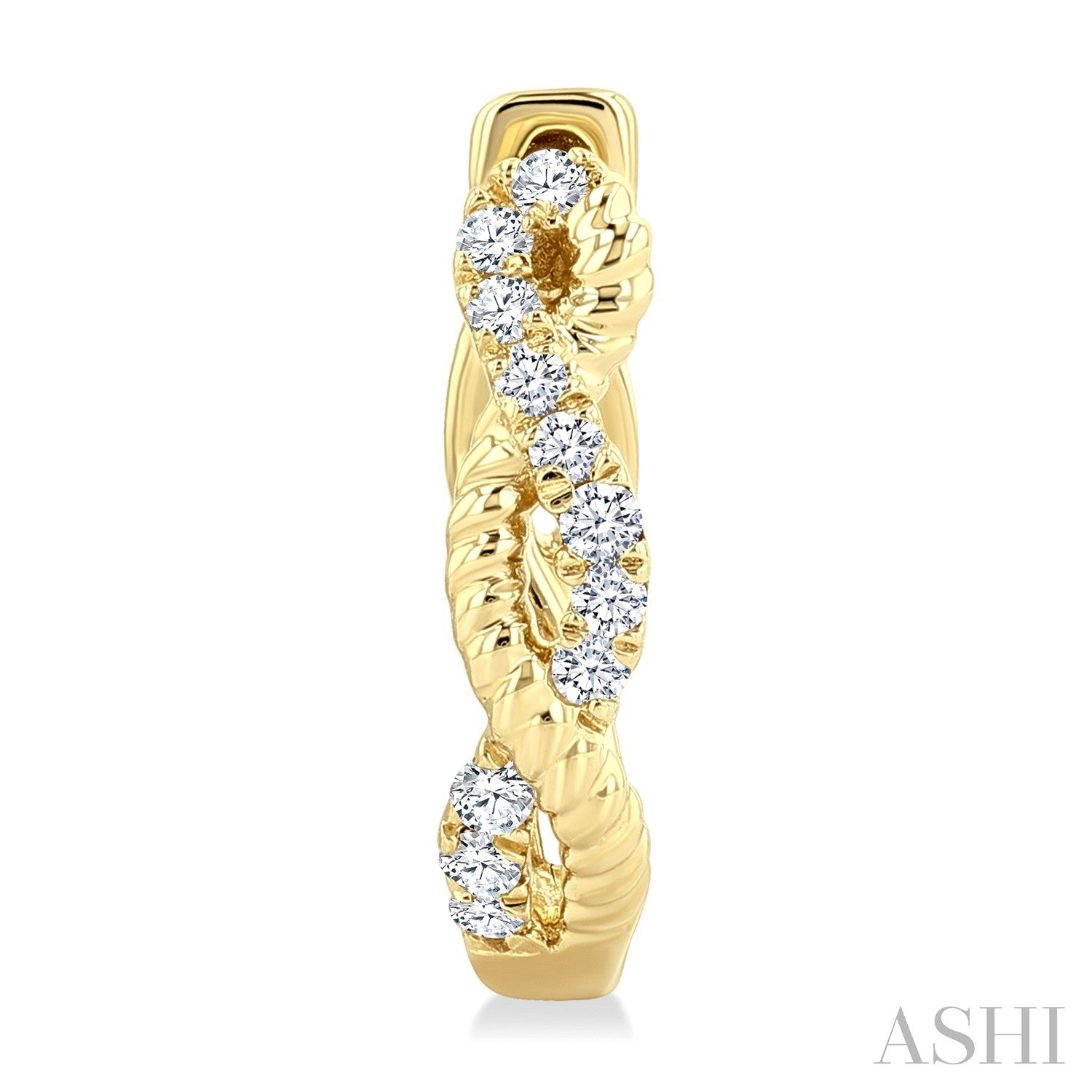 Split Twisted Rope Diamond Huggie Hoops Earrings in 10K Gold
