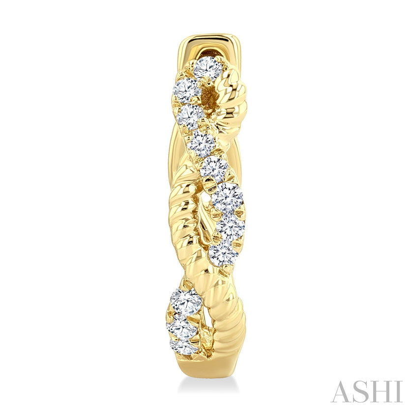 Split Twisted Rope Diamond Huggie Hoops Earrings in 10K Gold