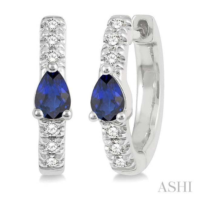 Gorgeous Sapphire and Diamond Petite Huggie Hoop Earrings in 10K White Gold