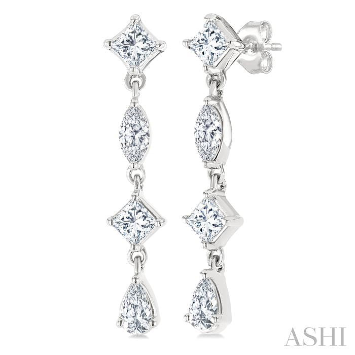 Lovely 1/2ct Mixed Cut Diamond Fashion Long Earrings in 14K White Gold