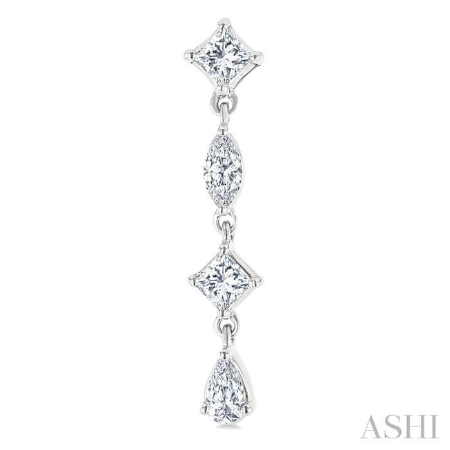 Lovely 1/2ct Mixed Cut Diamond Fashion Long Earrings in 14K White Gold