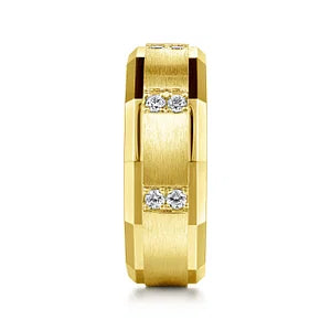 Modern Design 8mm Diamond Satin Finish Mens Ring in 14K Gold
