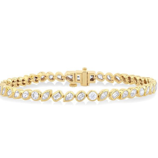 4.00 ctw Mixed Diamond Cut Fashion Tennis Bracelet in 14K Yellow Gold