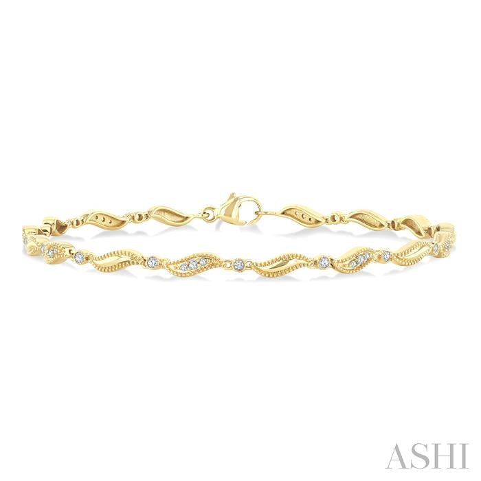 Vintage Inspired 1/4ct Wave Link Diamond Fashion Bracelet in 10K Yellow Gold