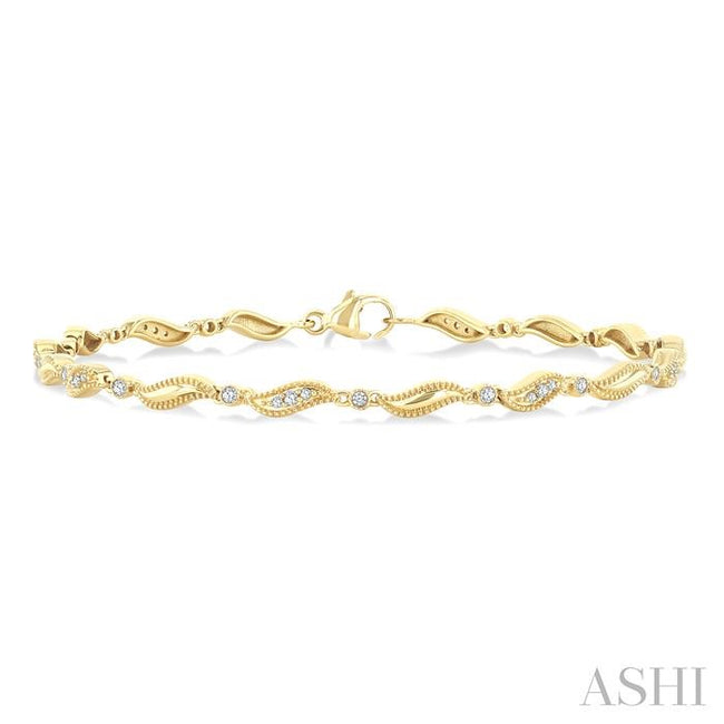 Vintage Inspired 1/4ct Wave Link Diamond Fashion Bracelet in 10K Yellow Gold