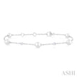 Dainty Pearl and Diamond Fashion Station Bracelet in 14K White Gold