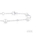 Dainty Pearl and Diamond Fashion Station Bracelet in 14K White Gold