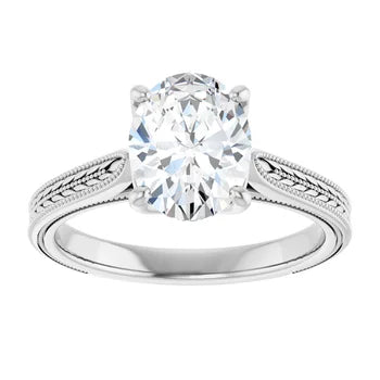Vintage-Inspired Oval  Diamond Engagement Ring with Tulip Setting