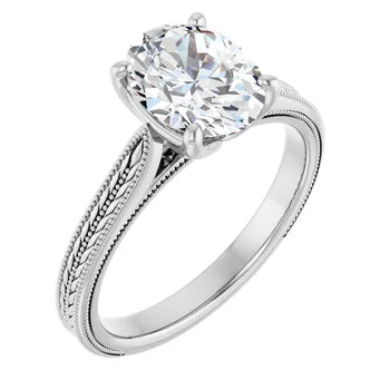 Vintage-Inspired Oval  Diamond Engagement Ring with Tulip Setting