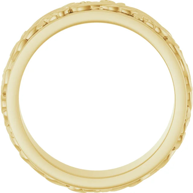 14K Yellow Gold 7 mm Floral Inlay Flat Band Size 10