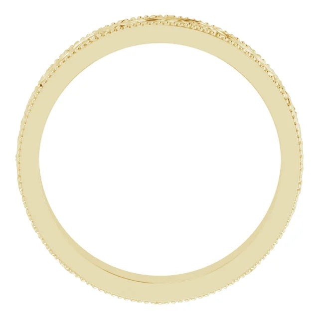 14K Yellow Gold 4 mm Milgrain Edge Floral Band