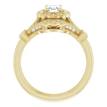 Vintage-Inspired Emerald-Cut Diamond Bridal Set in Yellow Gold