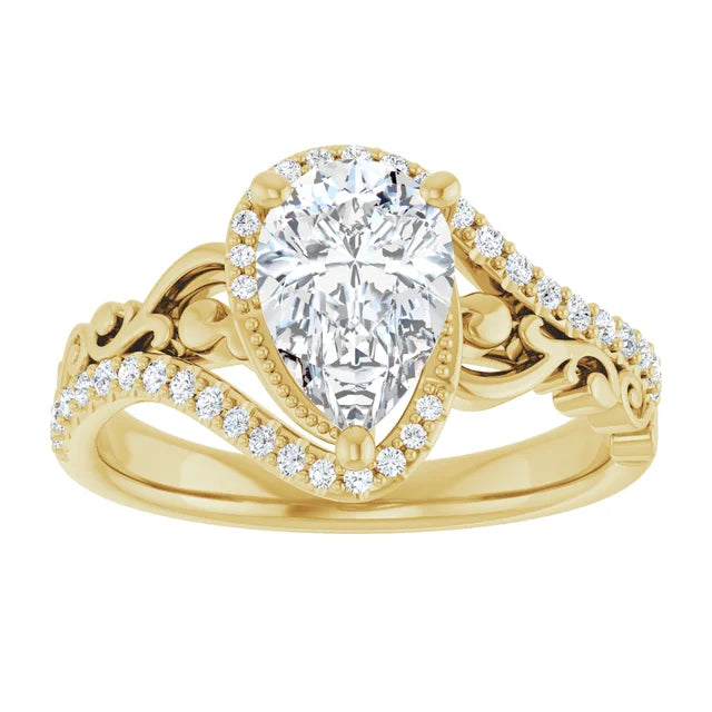 14k Pear Shape Vintage Inspired Diamond Ring