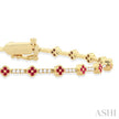 Sparkling Ruby and Diamond Clover Leaf Bracelet in 14K Yellow Gold