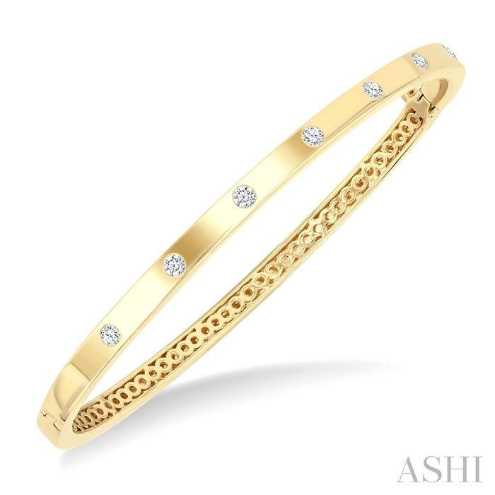 Cartier Inspired 3/8ct Flush Bezel Set Diamond Fashion Bangle in 14K Yellow Gold