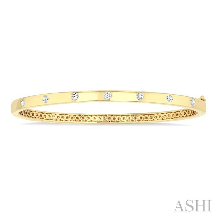 Cartier Inspired 3/8ct Flush Bezel Set Diamond Fashion Bangle in 14K Yellow Gold