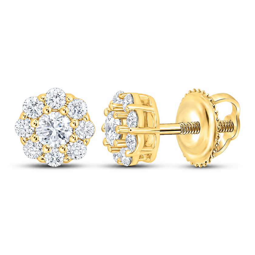 1/4 CTW Certified Lab-Grown Diamond Floral Halo Stud Earrings in 10K Yellow Gold