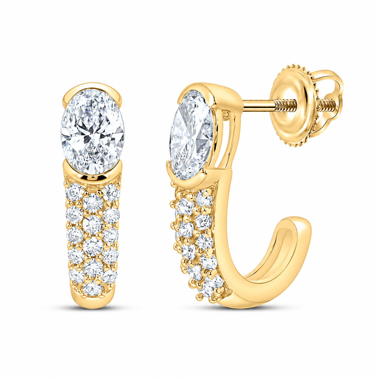 1.00 CTW Certified Lab-Grown Diamond Oval J-Hoop Earrings in 10K Yellow Gold
