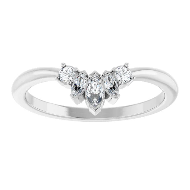 14K White 1/6 CTW  Diamond Accented Contour Band