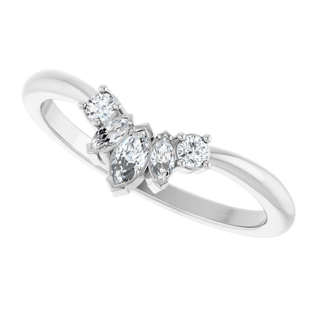 14K White 1/6 CTW  Diamond Accented Contour Band