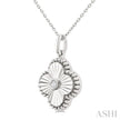 1/20 Ctw Clover Fluted Medallion Round Cut Diamond Pendant With Chain in Sterling Silver