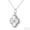 1/20 Ctw Clover Fluted Medallion Round Cut Diamond Pendant With Chain in Sterling Silver