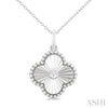 1/20 Ctw Clover Fluted Medallion Round Cut Diamond Pendant With Chain in Sterling Silver