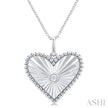 1/20 Ctw Heart fluted medallion Round Cut Diamond Pendant With Chain in Sterling Silver