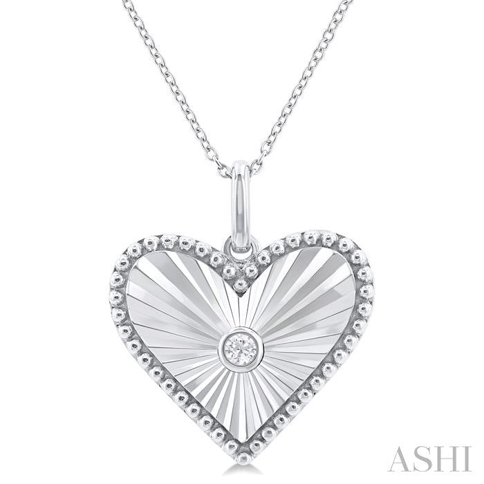 1/20 Ctw Heart fluted medallion Round Cut Diamond Pendant With Chain in Sterling Silver