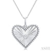 1/20 Ctw Heart fluted medallion Round Cut Diamond Pendant With Chain in Sterling Silver