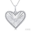 1/20 Ctw Heart fluted medallion Round Cut Diamond Pendant With Chain in Sterling Silver
